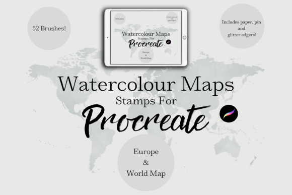 Evaluating the Procreate Watercolour Map Stamps X 52 for Digital and Print Workflows